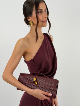 Abito Lungo Monospalla con Spacco Burgundy