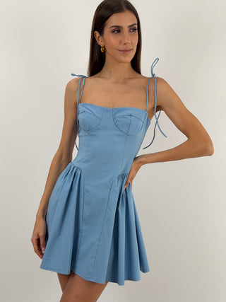 Abito Corto con Lacci Azzurro Polvere