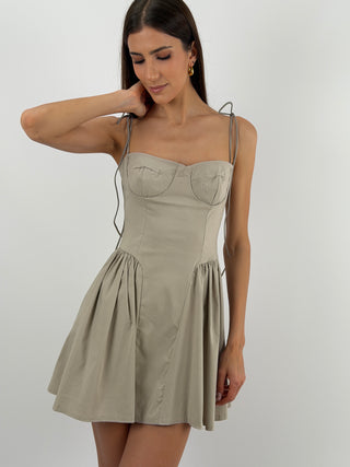 Abito Corto con Lacci Beige
