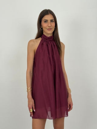 Abito Corto Halter Bordeaux
