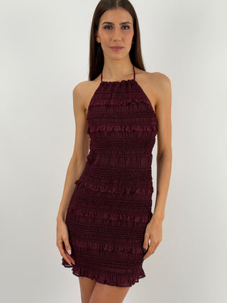 Abito Corto con Arricciature Burgundy