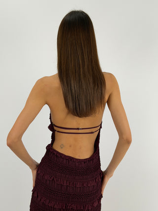 Abito Corto con Arricciature Burgundy
