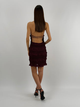 Abito Corto con Arricciature Burgundy
