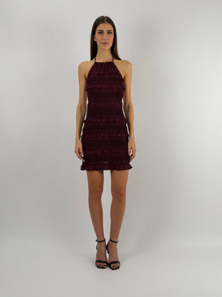 Abito Corto con Arricciature Burgundy