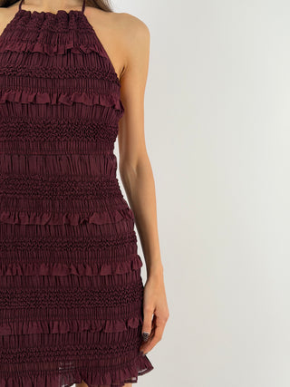 Abito Corto con Arricciature Burgundy