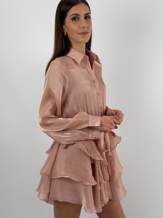 Abito Corto in Chiffon Rosa Antico