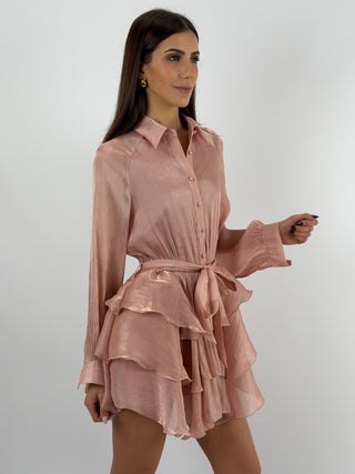 Abito Corto in Chiffon Rosa Antico