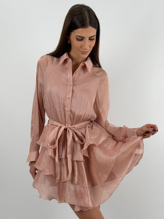 Abito Corto in Chiffon Rosa Antico