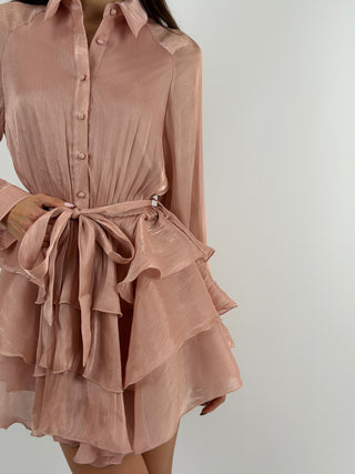 Abito Corto in Chiffon Rosa Antico