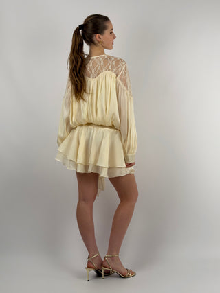 Abito in Raso con Pizzo Crema