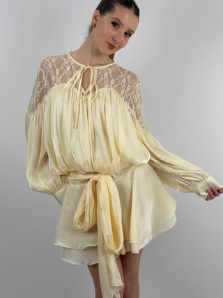 Abito in Raso con Pizzo Crema