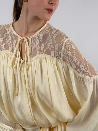 Abito in Raso con Pizzo Crema