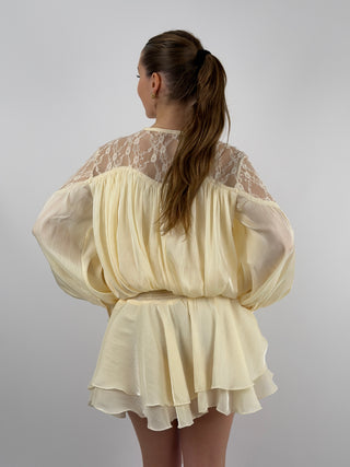 Abito in Raso con Pizzo Crema