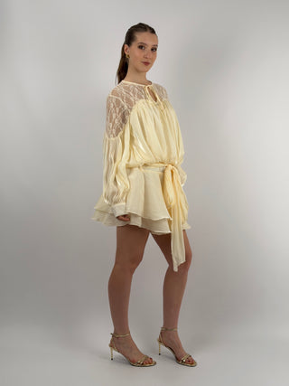 Abito in Raso con Pizzo Crema