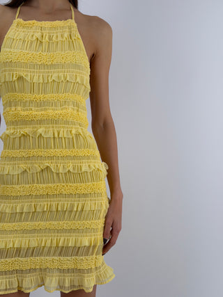Abito Corto con Arricciature Giallo