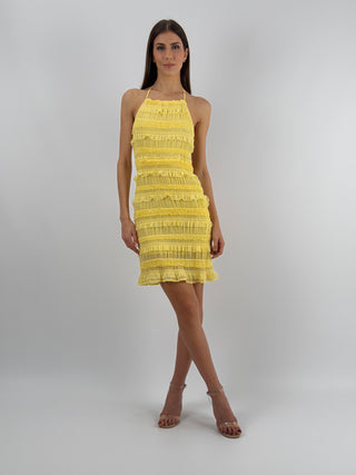 Abito Corto con Arricciature Giallo