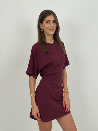 Abito Corto in Jersey Bordeaux