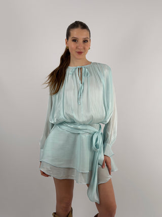 Abito Corto in Raso Azzurro