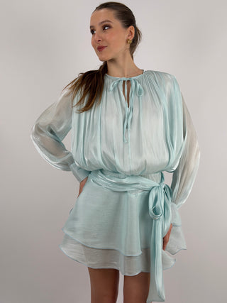 Abito Corto in Raso Azzurro