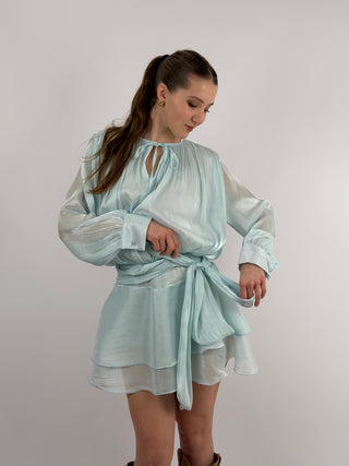 Abito Corto in Raso Azzurro