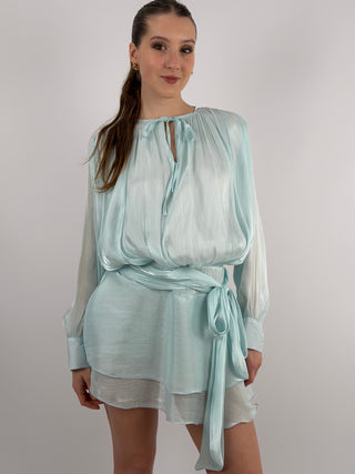 Abito Corto in Raso Azzurro