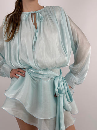 Abito Corto in Raso Azzurro