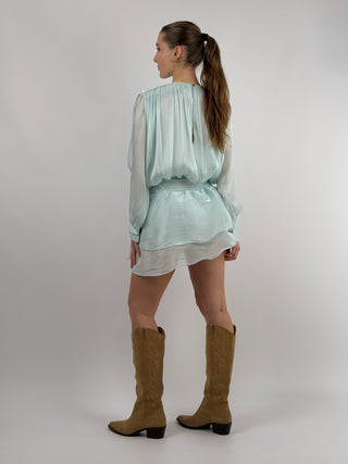 Abito Corto in Raso Azzurro