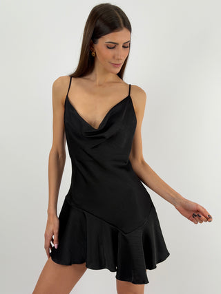 Abito Corto in Satin Nero