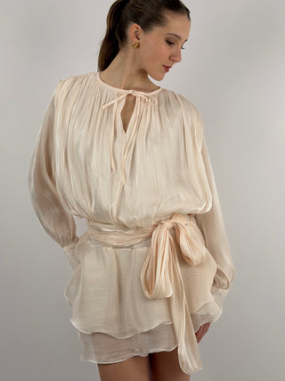 Abito Corto in Raso Cipria