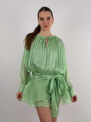 Abito Corto in Raso Verde