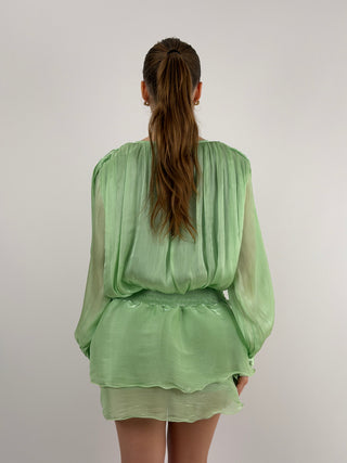 Abito Corto in Raso Verde