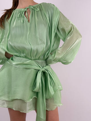 Abito Corto in Raso Verde