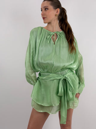 Abito Corto in Raso Verde