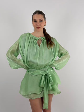 Abito Corto in Raso Verde