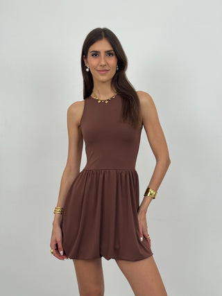 Abito a Palloncino in Lycra Marrone