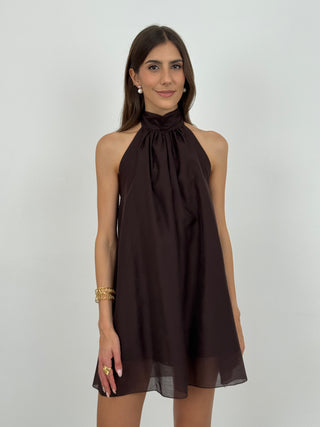Abito Corto Halter Marrone