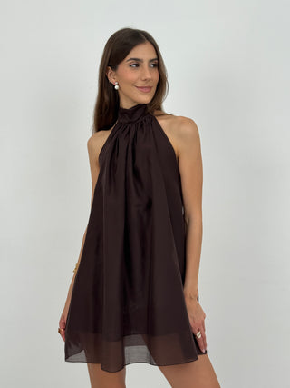 Abito Corto Halter Marrone