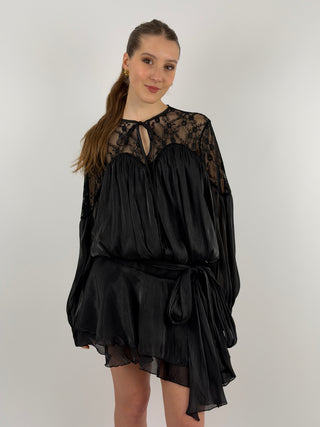 Abito in Raso con Pizzo Nero