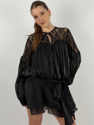 Abito in Raso con Pizzo Nero