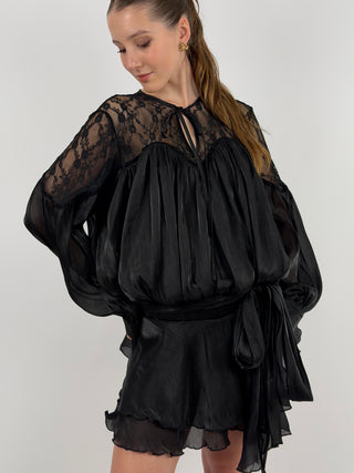 Abito in Raso con Pizzo Nero