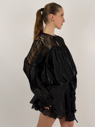 Abito in Raso con Pizzo Nero