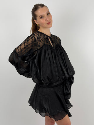 Abito in Raso con Pizzo Nero