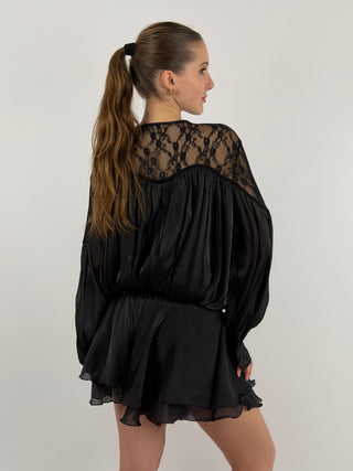 Abito in Raso con Pizzo Nero