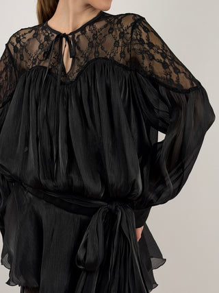 Abito in Raso con Pizzo Nero