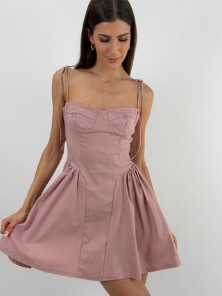 Abito Corto con Lacci Rosa Antico