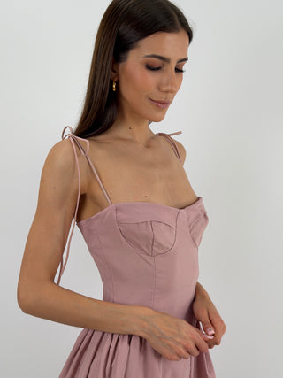 Abito Corto con Lacci Rosa Antico