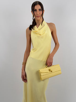 Abito Lungo Halter con Scollo Morbido Giallo