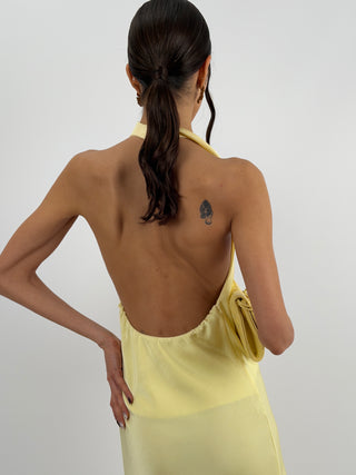 Abito Lungo Halter con Scollo Morbido Giallo