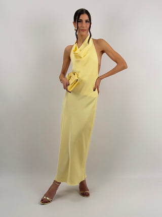 Abito Lungo Halter con Scollo Morbido Giallo