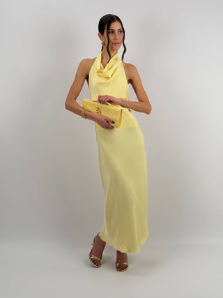 Abito Lungo Halter con Scollo Morbido Giallo
